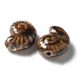 手作りの陶器ビーズ  カタツムリ  サドルブラウン  20~21x16~17x9~10.5mm  穴：2~3mm&nbsp;LS-PORC-L080-F08