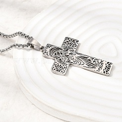 Religion 201 Stainless Steel Hollow Virgin Cross Pendant Necklaces for Men Women&nbsp;NJEW-Z118-01P