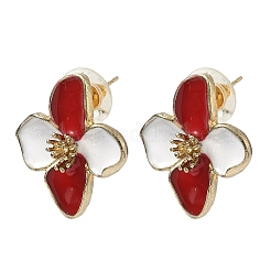 合金エナメルスタンドピアス  花  ゴールドカラー  ファイヤーブリック  25x23mm&nbsp;FS-WG082C3-05