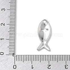 304ステンレスペンダント  十字架のチャームが付いた魚  ステンレス鋼色  20x8x2mm  穴：1.4mm&nbsp;SA-A001-01B-P