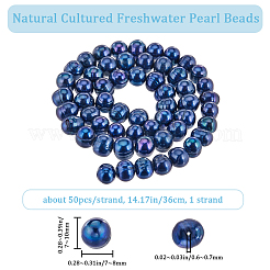 1 連売り天然養殖淡水真珠ビーズ 連売り  染め  ポテト  プルシアンブルー  7~10x7~8mm  穴：0.6~0.7mm  約50個/連  14.17インチ（36cm）&nbsp;PEAR-BBC0001-20