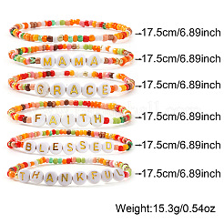 6Pcs 6 Styles Bohemian Handmade Word Resin & Plastic Colorful Glass Beaded Friendship Stretch Bracelets for Men Women&nbsp;PI5207-1
