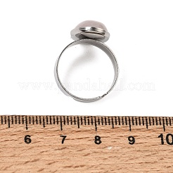 女性用調節可能304ステンレススチール製指輪  天然なローズクォーツと  オーバル  ステンレス鋼色  17mm&nbsp;GG-CBA7994-04P-19