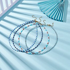 4 個 4 色ガラス シード ビーズ ネックレス セット女性  ミックスカラー  16.54インチ（42cm）  1個/スタイル&nbsp;NJEW-JN03950
