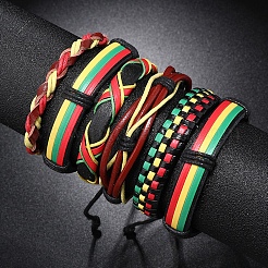 6Pcs 6 Style Adjustable Braided Imitation Leather Cord Bracelet Set with Waxed Cord for Men&nbsp;BJEW-F458-08