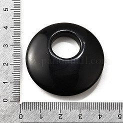 天然石オブシディアンペンダント  フラットラウンド  40~41x8~9mm  穴：12~15mm&nbsp;G-F708-05L