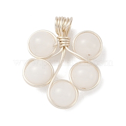 Natural Black Onyx(Dyed and Heated)/White Jade/Malaysia Jade/Rose Quartz/Quartz Crystal Copper Wire Wrapped Round Beaded Pendants&nbsp;PALLOY-JF03536-01