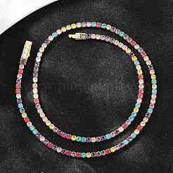 925 Sterling Silver Pave Colorful Cubic Zirconia Tennis Necklaces for Women&nbsp;NJEW-C096-01B-G01