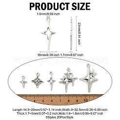 100個 5スタイル チベットスタイル 合金中空ペンダント  スター  アンティークシルバー  14.5~29x9~22.5x1.7~5mm  20個/スタイル&nbsp;FIND-CJ0004-41