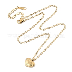 Ion Plating(IP) 304 Stainless Steel Textured Heart Pendant Paperclip Chain Necklaces for Women&nbsp;NJEW-F328-04G