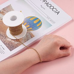 304ステンレススチールツイストチェーン  カーブチェーン  ハンダ付け  スプールで  イオンプレーティング（ip）  18KGP本金メッキ  4x3x0.6mm  約32.8フィート（10m）/ロール&nbsp;CHS-H007-25G-A