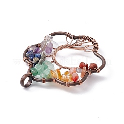 7 Chakra Flower Natural Mixed Stone Copper Wire Wrapped Chip Big Pendants&nbsp;G-E195-12R-01