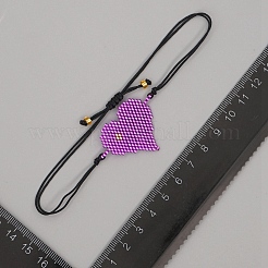MIYUKIシード編みこみビーズブレスレット  女性のためのハートフレンドシップブレスレット  暗紫色  11インチ（28cm）&nbsp;BJEW-A121-31A
