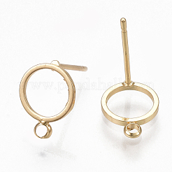 真鍮製スタッドピアスパーツ  カン付き  リング  18KGP本金メッキ  12.5x10mm  穴：1.4mm  ピン：0.7mm&nbsp;KK-S348-358