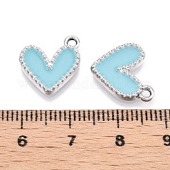 ラックメッキ合金エナメルチャーム  ハートチャーム  プラチナ  空色  14.5x13x2mm  穴：1.6mm&nbsp;ENAM-N056-343P-E