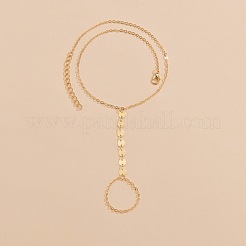 女性用合金フラットラウンドリンクリングブレスレット  ゴールドカラー  14-1/8インチ（36cm）&nbsp;FS-WG2E176-01