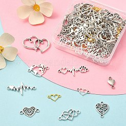 100 個 10 スタイルのチベットスタイル合金コネクタチャーム  ハートリンク  混合図形  アンティークシルバー＆ゴールデン  8~24x14.5~31x1.5~3mm  穴：1~15mm&nbsp;TIBE-YW0001-32