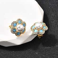 Flower Brass Micro Pave Clear Cubic Zirconia Stud Earrings&nbsp;EJEW-A135-21G