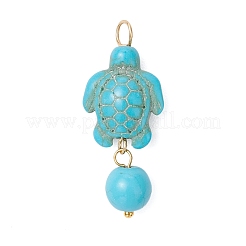 6Pcs 6 Colors Dyed Synthetic Turquoise Turtle Round Pendants&nbsp;PALLOY-JF04128-01
