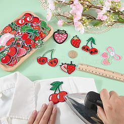 38Pcs 2 Sets 2 Styles Strawberry & Cherry Polyester Embroidered Cloth Patch&nbsp;PATC-WR0001-32