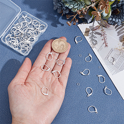 真鍮フレンチフックピアスのパーツ60個。  水平ループと60個の丸カン付き  925銀メッキ  15.6x10x2mm  穴：1.4mm  ピン：0.8mm&nbsp;KK-ME0001-03