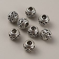 チベット風合金ヨーロピアンビーズ  大穴ビーズ  花とロンデル  アンティークシルバー  11x9.5mm  穴：4.5mm&nbsp;FIND-TAC0002-065G-01