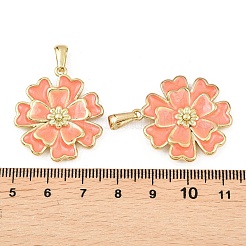 304ステンレススチールエナメルペンダント  花  ゴールドカラー  鮭色  29x26x4.5mm  穴：6.5x3.5mm&nbsp;STAS-P438-12E-G