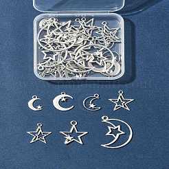 35pcs7スタイルチベットスタイルアロイペンダント  スター/ムーン  アンティークシルバー  18~37x15.5~25x2~2.5mm  穴：1.6~3mm  5個/スタイル&nbsp;FIND-FS0002-88