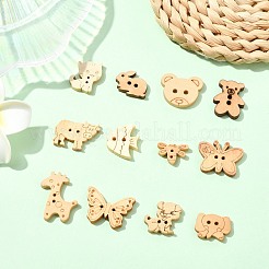 120個、12種類のスタイル、2穴木製ボタン  ベージュ  混合図形  10.5~25x15.5~23.5x.2.5~3.52mm  穴：1.2~2.5mm  10個/スタイル&nbsp;BUTT-CJ0001-05