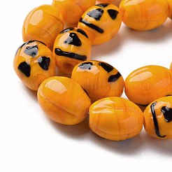 ハロウィーンの手作りランプワークビーズ連売り  楕円形の顔  ダークオレンジ  17x13~14mm  穴：1~2mm  約25個/連  16.54インチ（42cm）&nbsp;LAMP-T017-17