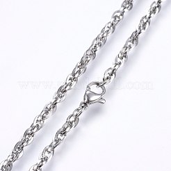変色しない304ステンレススチールロープチェーンネックレス  カニカン付き  ステンレス鋼色  19.7インチ（50cm）  3.3mm&nbsp;NJEW-F227-08P-07