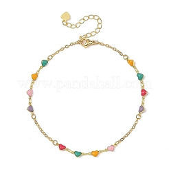 Brass Enamel Heart Link Chains Anklets&nbsp;AJEW-AN00849
