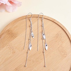 変色防止ロジウムメッキ スターリングシルバー 925 枚とチェーン タッセル ダングル イヤリング  女性用ロングドロップアメリカンチェーンピアス  プラチナ  106x4.7mm  ピン：0.8mm&nbsp;JE1042A