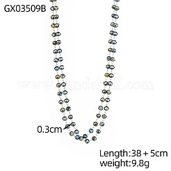 304ステンレススチールとガラスのロンデルビーズを使用した、女性用二重ネックレス  イオンプレーティング（ip）  長持ちメッキ  18KGP本金メッキ  カラフル  16.93インチ（43cm）&nbsp;STAS-OY015-50G