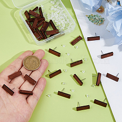 アスペンウッドスタッドピアス金具60個  ココナッツブラウン  80個のプラスチック製イヤーナット付き  長方形  20x6mm  穴：1.5mm&nbsp;WOOD-DC0001-35A