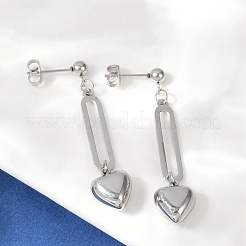304ステンレススチール製ハートダングルスタッドピアス  イオンプレーティング（ip）  プラチナ  40x10mm&nbsp;EJEW-V004-01P