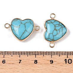 合成ターコイズラブハートペンダント  真鍮製のハートチャーム  ゴールドカラー  15.5x23x6mm  穴：1.8~2mm&nbsp;G-T138-205E-G