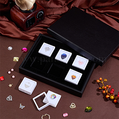 アクリルとPUレザーのジュエリートレイ  小さなABSプラスチックルースダイヤモンド収納ケース6個付き  長方形  ブラック  15.7x21.5x2.85cm&nbsp;CON-WH0089-136