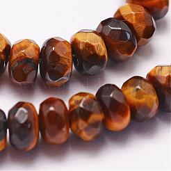天然石タイガーアイビーズ連売り  グレードA  多面カット  ロンデル  6x4mm  穴：1.2mm  99個/連  15.7インチ&nbsp;G-N0179-03-6x4mm