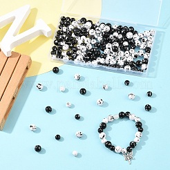 200Pcs 4 Styles Printed Opaque Acrylic Round Beads&nbsp;ACRP-YW0001-19