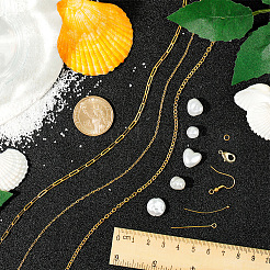 DIY模造真珠イヤリングブレスレット作りキット  ABSプラスチックのハート＆ティアドロップ＆ポリゴンビーズを含む  真鍮のクラスプ、ピアスフック、チェーン  乳白色&nbsp;DIY-SC0022-07