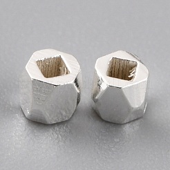 真鍮製スペーサービーズ  カドミウムフリー＆鉛フリー  長持ちメッキ  ファセット列  925銀メッキ  2x2mm  穴：1mm&nbsp;KK-O133-202A-S