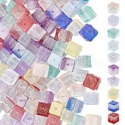 100個10色透明ガラスビーズ  キューブ  ミックスカラー  10x11x11mm  穴：1.5mm  10個/カラー&nbsp;GLAA-PA0001-51