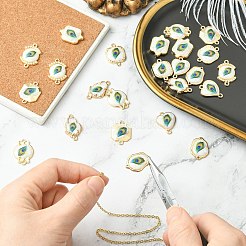 合金と樹脂のコネクターチャーム24種類8個  孔雀の羽根のアイリンク  ゴールドカラー  ホワイト  混合図形  20.5~24.5x14~16x2~4mm  穴：1.2~1.6mm  3個/スタイル&nbsp;RESI-CJ0004-97