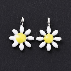 304ステンレススチールチャーム  エナメル  ステンレス鋼色  花  ホワイト  10x7.5x2mm  穴：1mm&nbsp;STAS-F280-01P-11