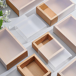 クラフト紙のアクセサリー箱  PVCと  バリーウッド  展開：33x31x0.05cm  箱の内寸：10.6x8.6x4cm&nbsp;CON-WH0068-65E