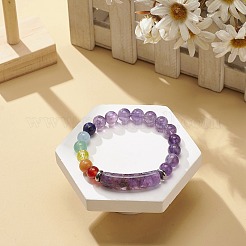 Natural Amethyst Rectangle & Mixed Stone Beaded Stretch Bracelet&nbsp;BJEW-JB08981-02