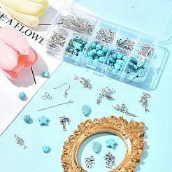 DIY ミックスシェイプ合金 & 合成ターコイズ ダングルイヤリング作成キット  アンティークシルバー＆プラチナ  8x7.5x4.5mm  穴：1mm&nbsp;DIY-FS0006-33