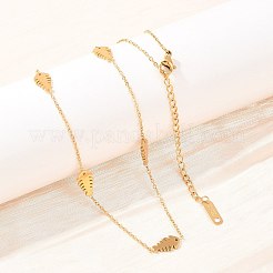 304 Stainless Steel Fish Bone Shaped Link Chain Necklaces for Women&nbsp;NJEW-A064-04G