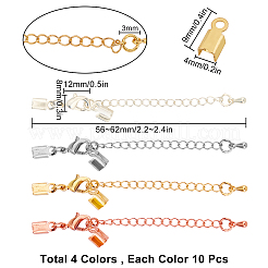 真鍮アジャスターチェーン  カニカン付き  ミックスカラー  チェーン：56~62mm長いです  カニカン：12x8x3mm  終了：9x4mm  鉄円：3mm内径  4色  10セット / カラー  40セット /箱&nbsp;KK-SC0001-67